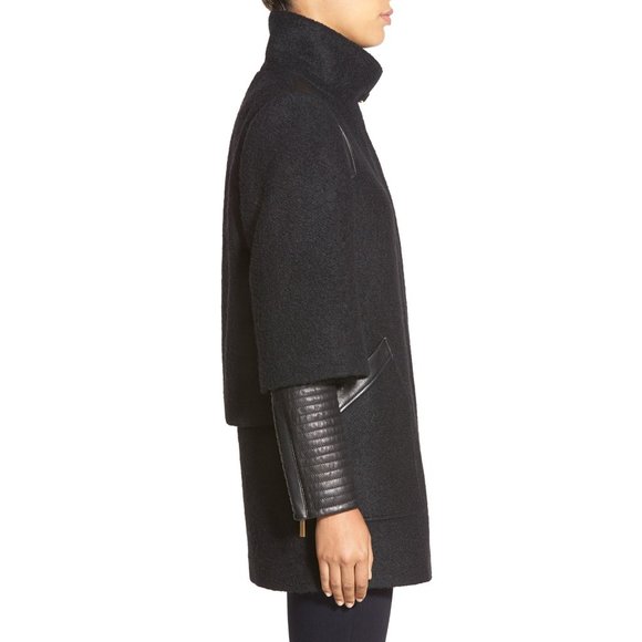 Badgley Mischka Wool & leather Coat Black XL(16) - Picture 3 of 16